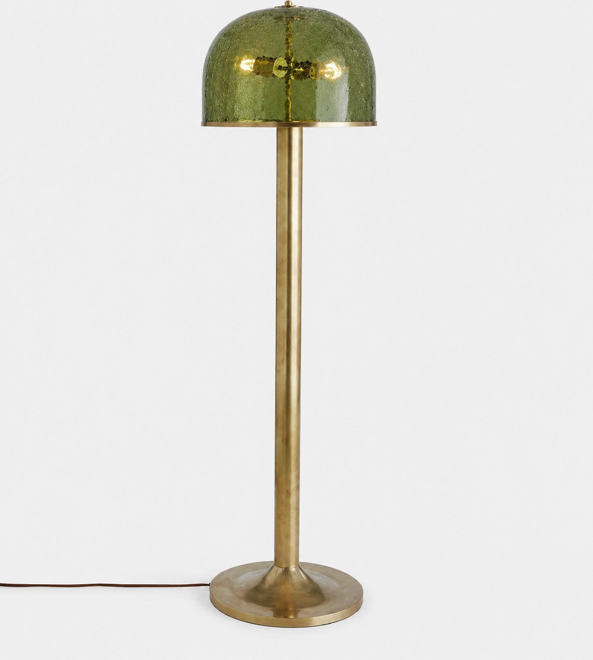 Olive Crackle Glass Dome Aged Brass Floor Lamp