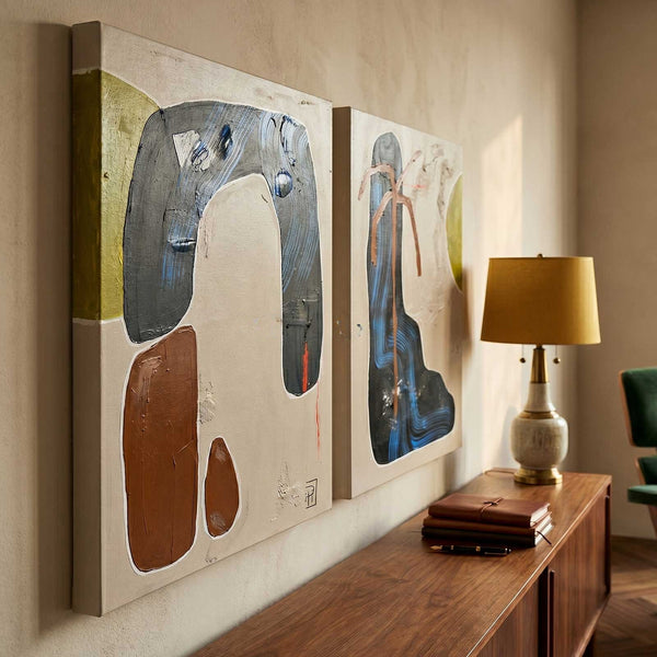 Olive Moon and Indigo Arches Diptych