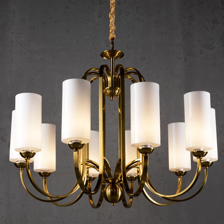 Opal Glass Candle Cluster Satin Brass Chandelier