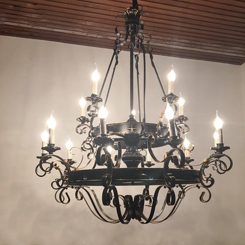 Open Basket Black Iron Candle Chandelier