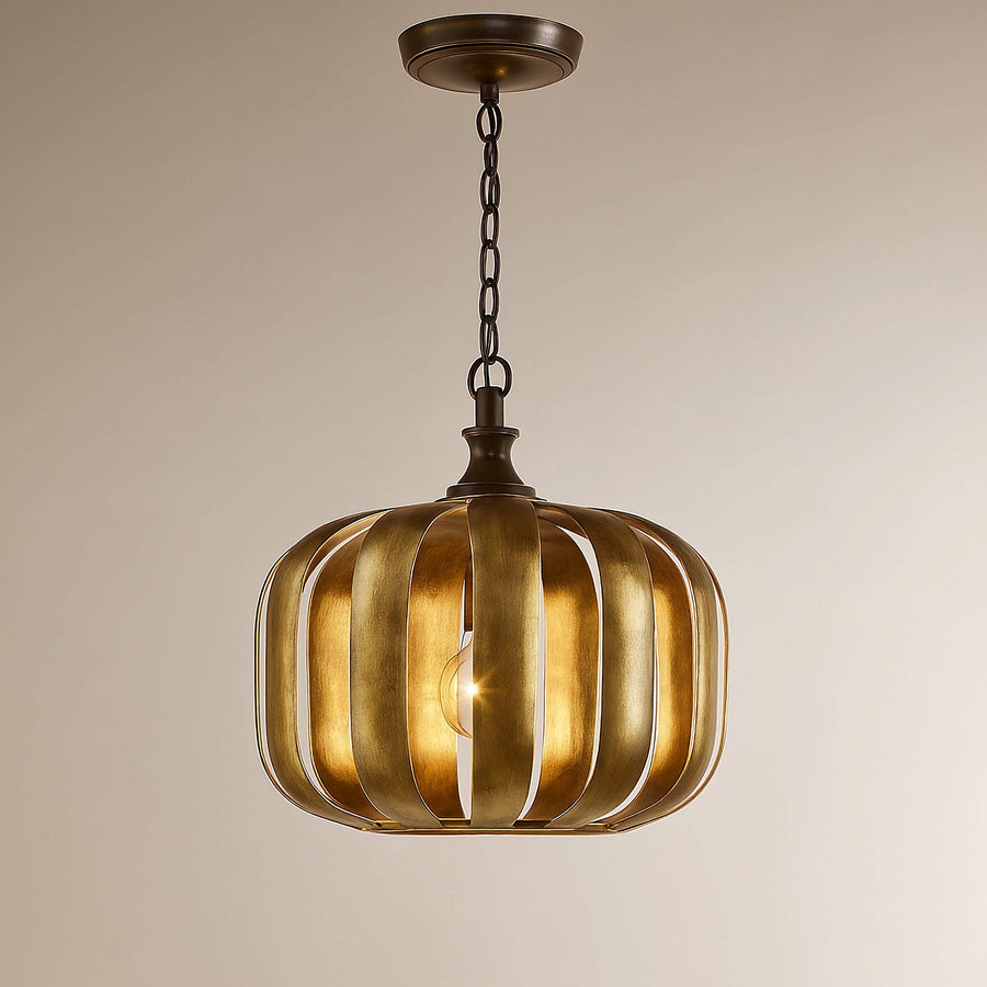 Open Cage Distressed Gold Iron Lantern Pendant