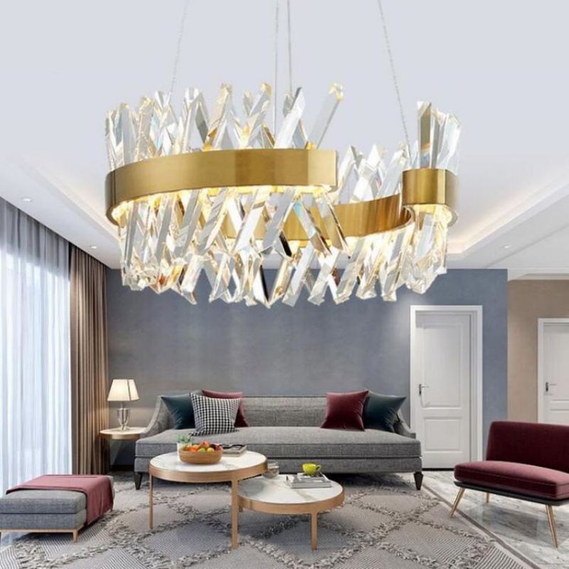 Open Ring Crystal and Polished Steel Chandelier
