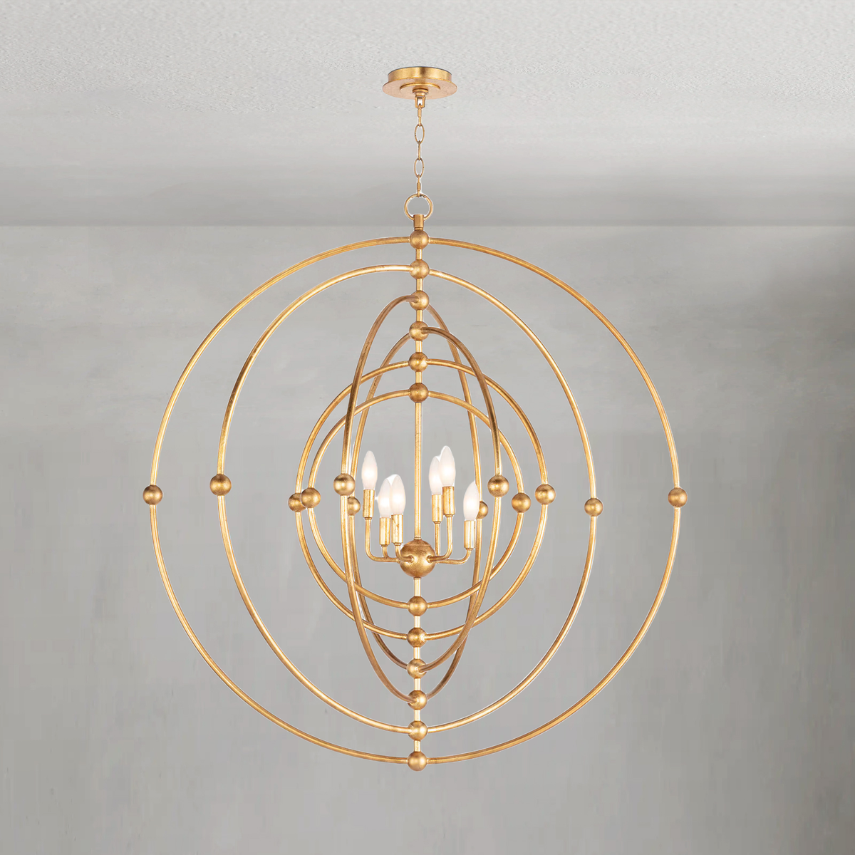 Open Sphere Antique Gold Leaf Steel Ring Chandelier