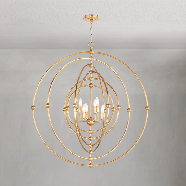 Open Sphere Antique Gold Leaf Steel Ring Chandelier