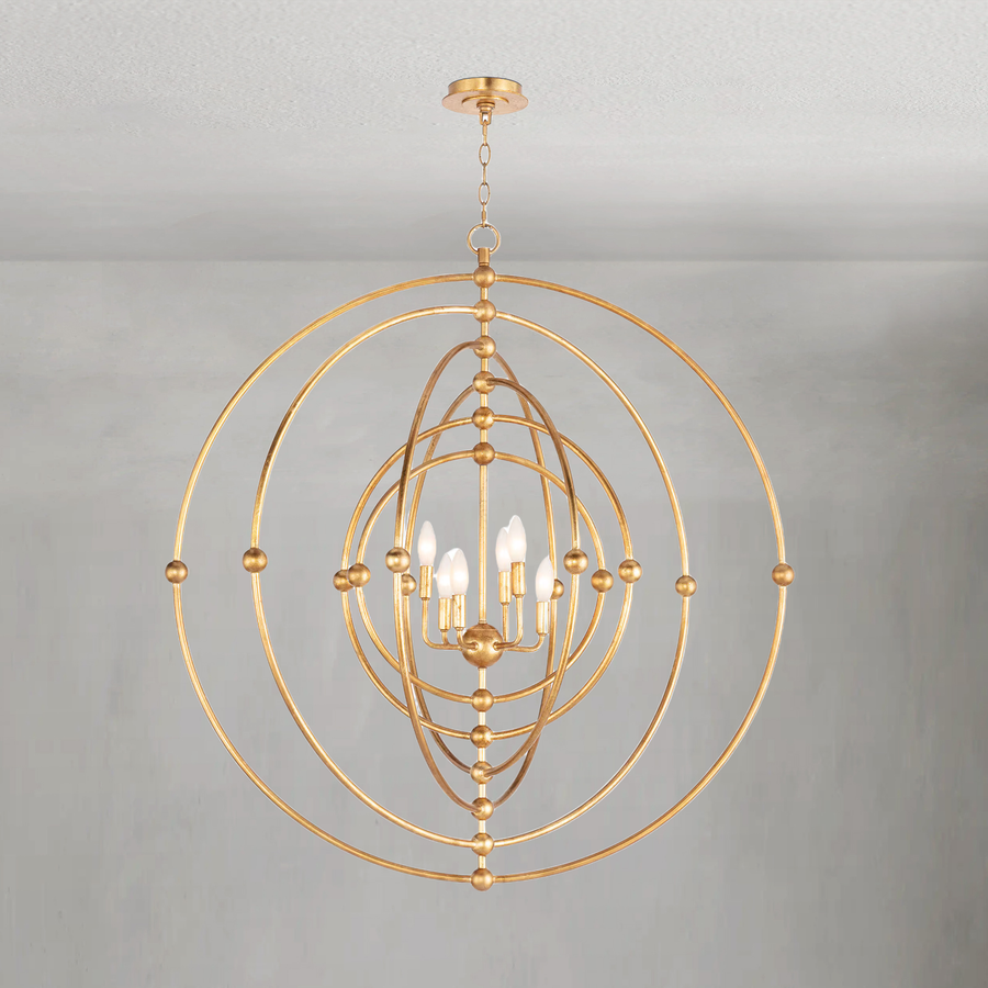 Open Sphere Antique Gold Leaf Steel Ring Chandelier