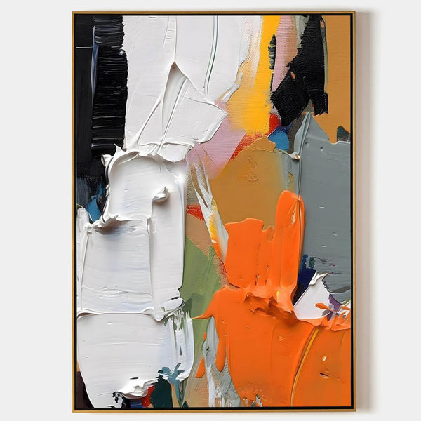 Orange and White Impasto Abstract