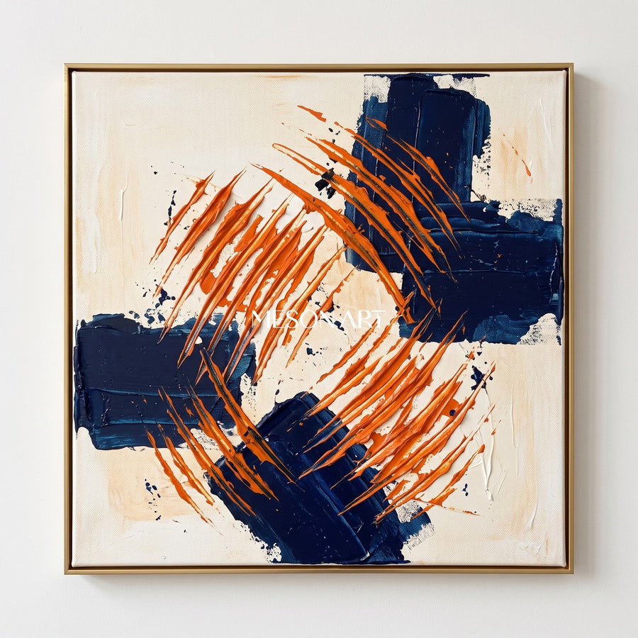 Orange Strokes Over Navy Blocks