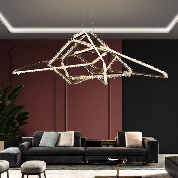 Organic Champagne Gold Frame Rock Crystal Cluster Chandelier