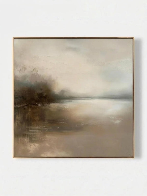Organic Modern Misty Lake Landscape Painting