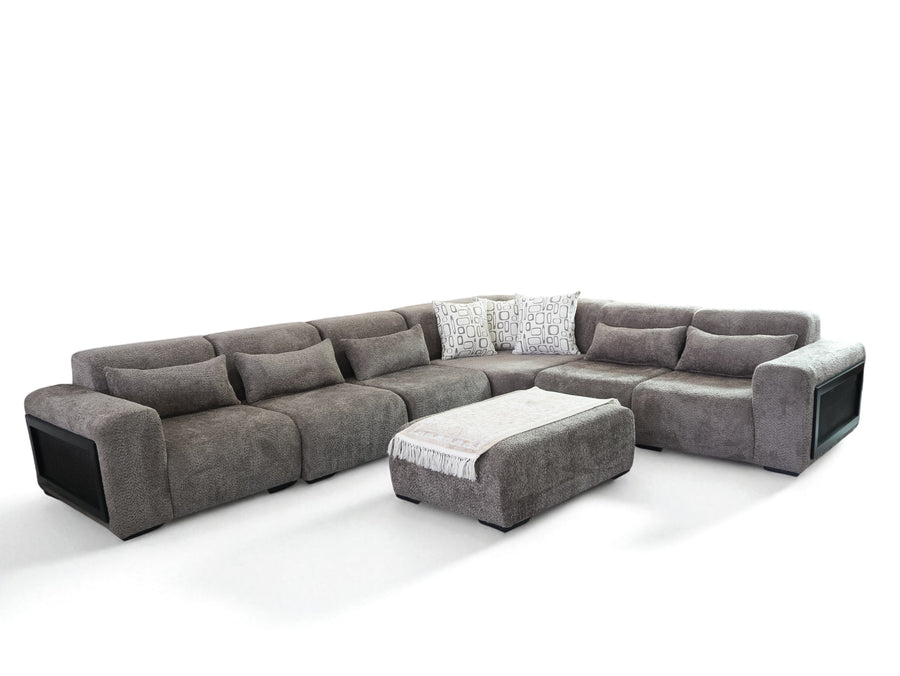 Otto grey modular L-shaped sectional sofa with ottoman full view