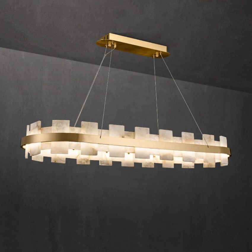 Oval Alabaster Mosaic Linear Chandelier