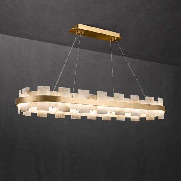 Oval Alabaster Mosaic Linear Chandelier
