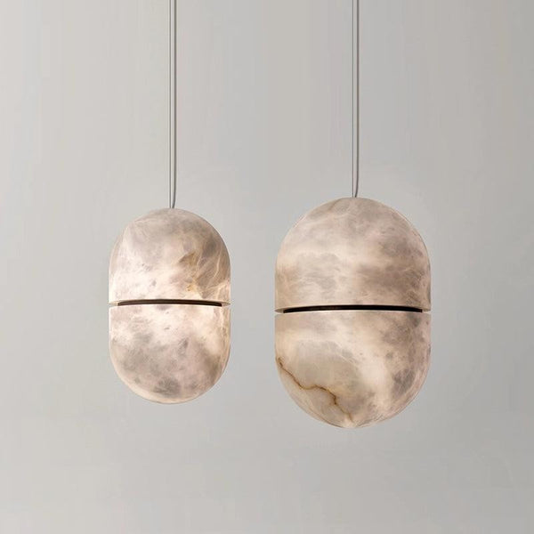 Oval Alabaster Pendant with Brass Canopy