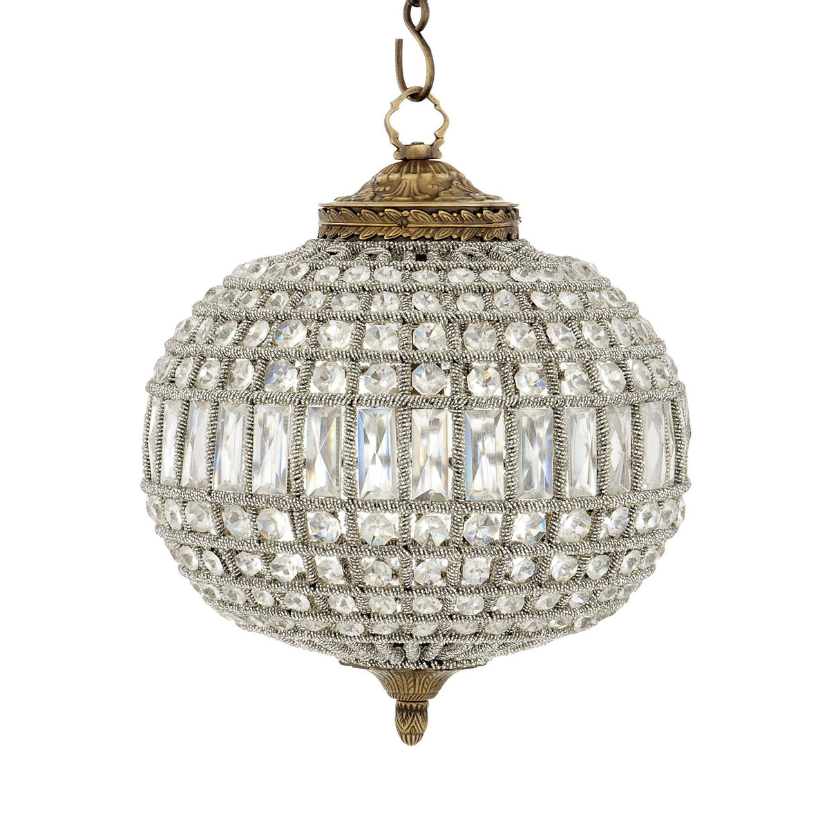 Oval Antique Brass and Crystal Chandelier