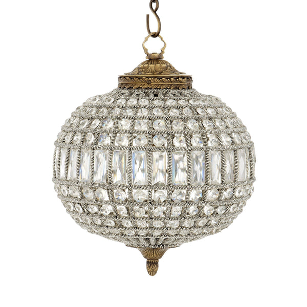 Oval Antique Brass and Crystal Chandelier