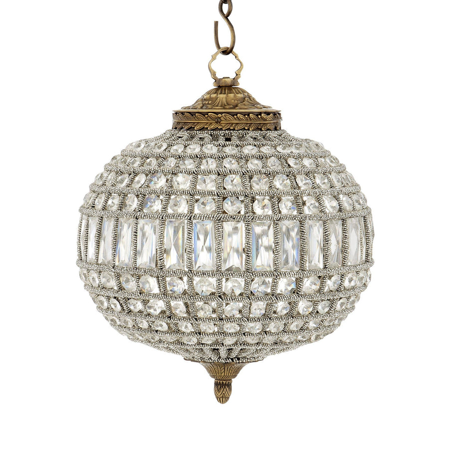 Oval Antique Brass and Crystal Chandelier