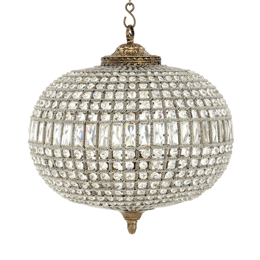 Oval Antique Brass and Crystal Empire Chandelier