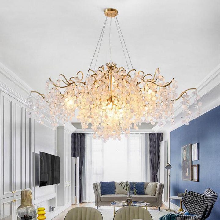 Oval Branching Brass and Glass Chandelier