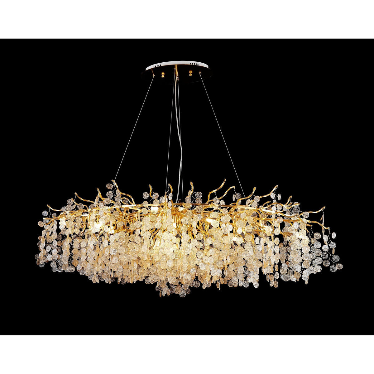 Oval Branching Metal Chandelier with Glass Pennies