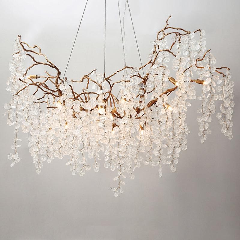 Oval Brass Chandelier with Glinting Art Glass Flakes