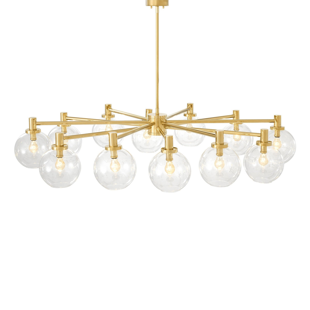 Oval Brass Frame Clear Blown Glass Cluster Chandelier