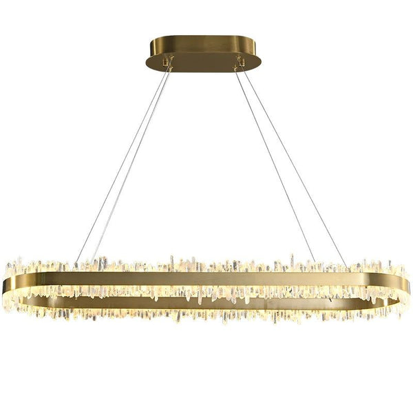 Oval Brushed Gold Rock Crystal Linear Chandelier