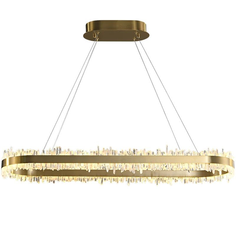 Oval Brushed Gold Rock Crystal Linear Chandelier