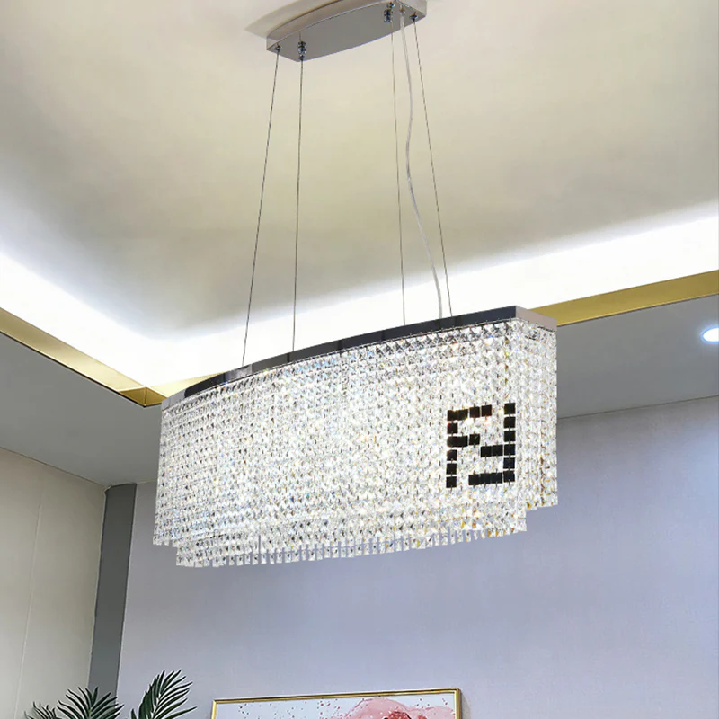 Oval Cascading Crystal Strand Linear Chandelier