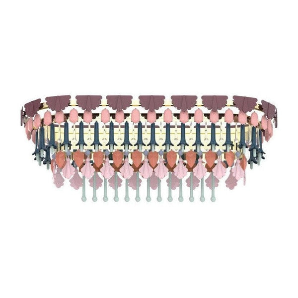 Oval Porcelain Leaf and Glass Cluster Chandelier