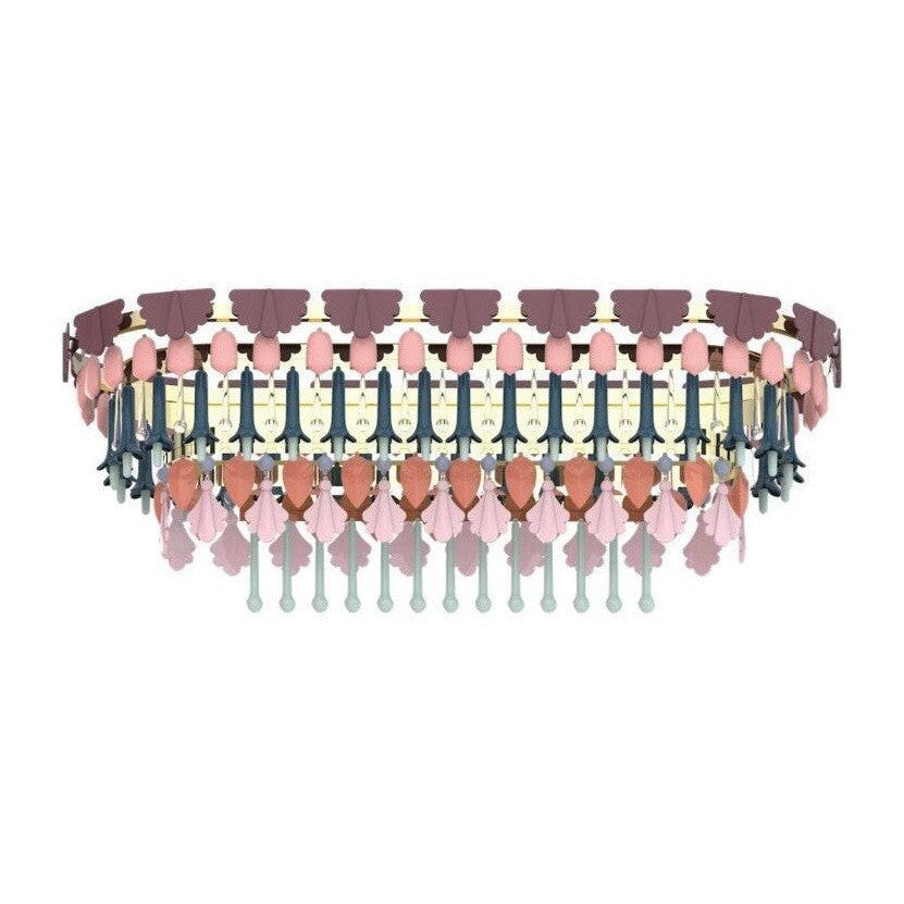 Oval Porcelain Leaf and Glass Cluster Chandelier