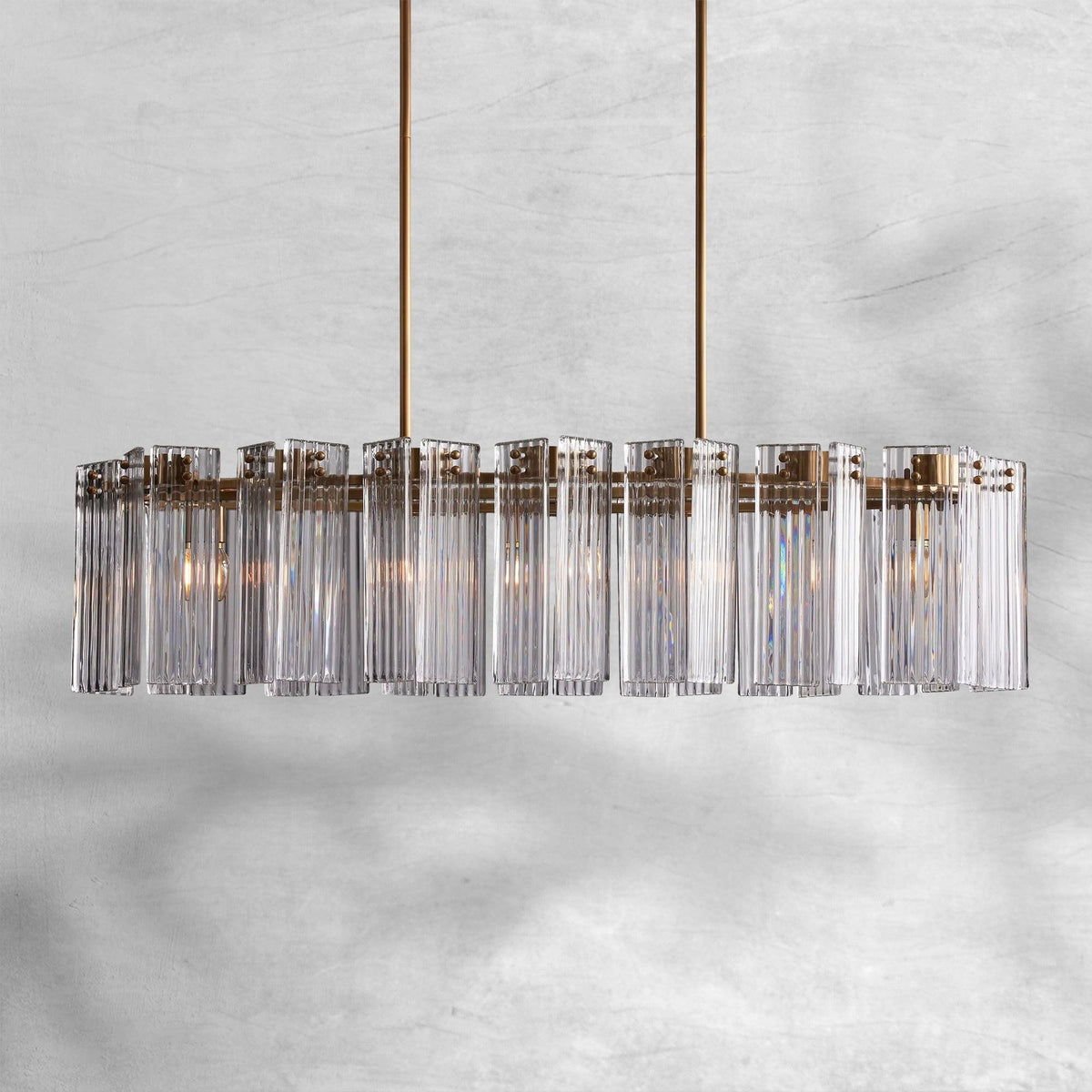 Oval Reeded Glass and Brass Chandelier