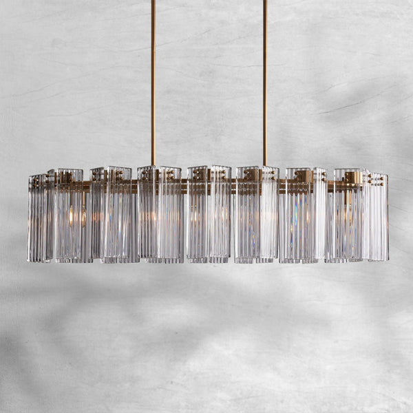 Oval Reeded Glass and Brass Chandelier