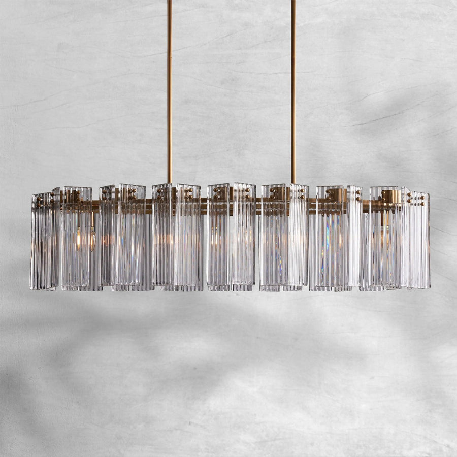 Oval Reeded Glass and Brass Chandelier