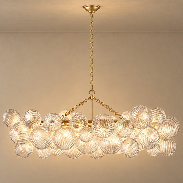 Oval Swirled Glass Globe Cluster Brass Chandelier