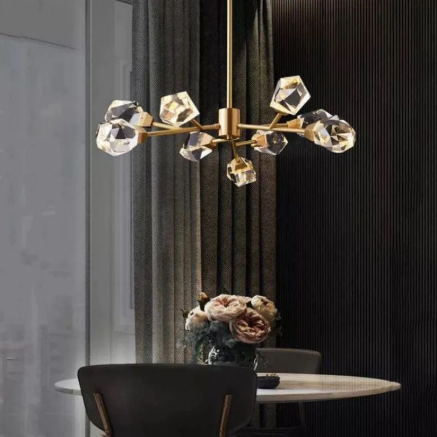 Oval Tiered Crystal Cluster Brass Chandelier