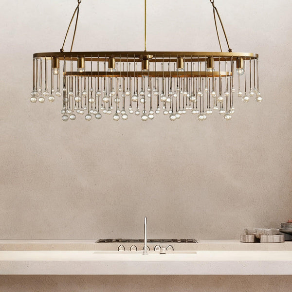 Oval Tiered Iron and Crystal Drop Chandelier
