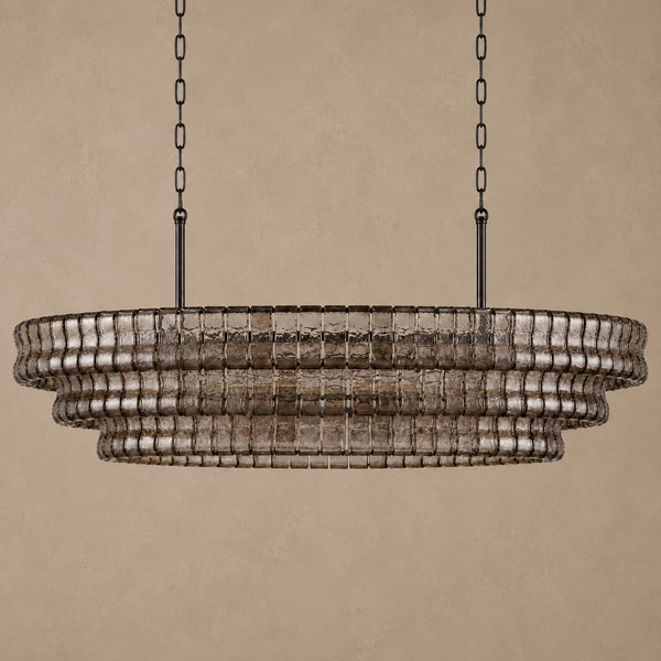Overlapping Amber Glass and Brass Ring Chandelier