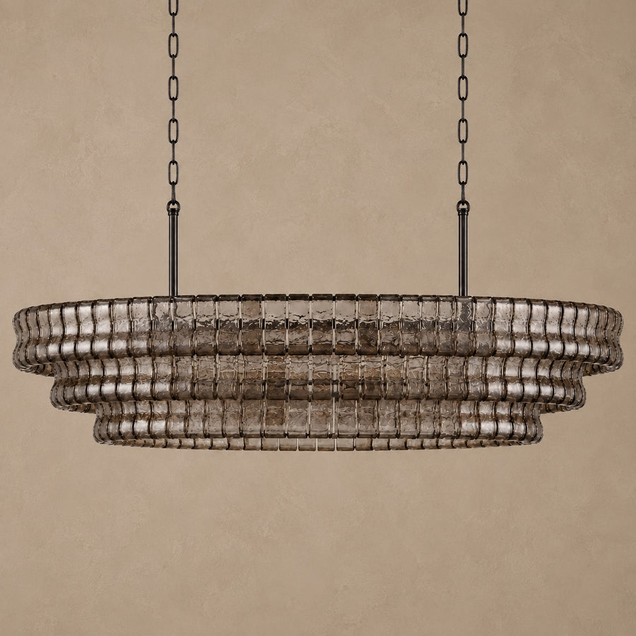 Overlapping Amber Glass and Brass Ring Chandelier