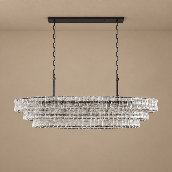 Overlapping Textured Glass Panel Brass Ring Chandelier
