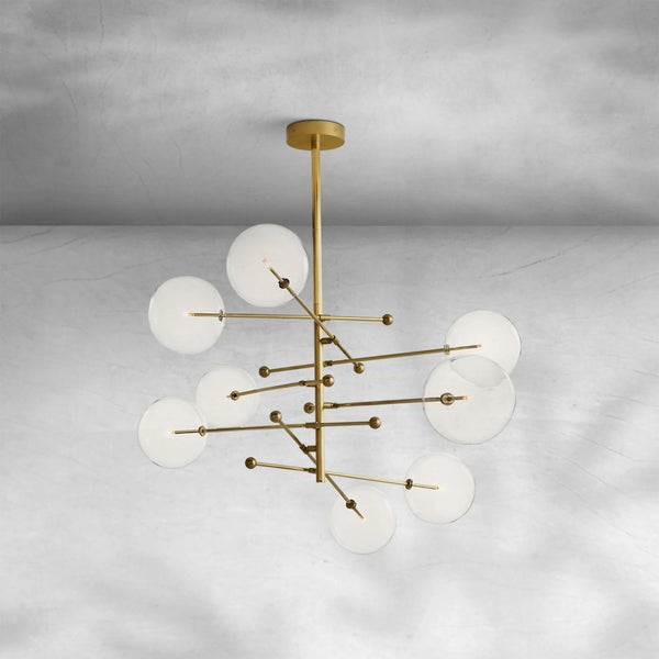 Oversized Brass Branch Chandelier with Clear Glass Globes