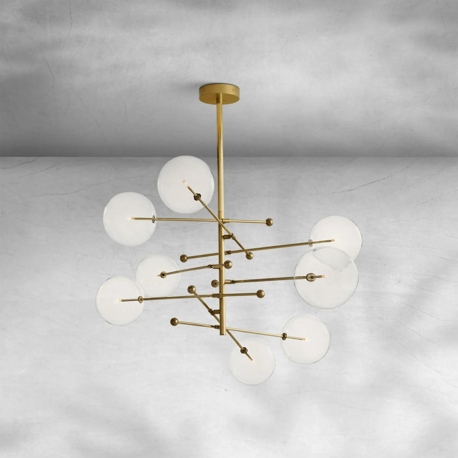 Oversized Brass Branch Chandelier with Clear Glass Globes