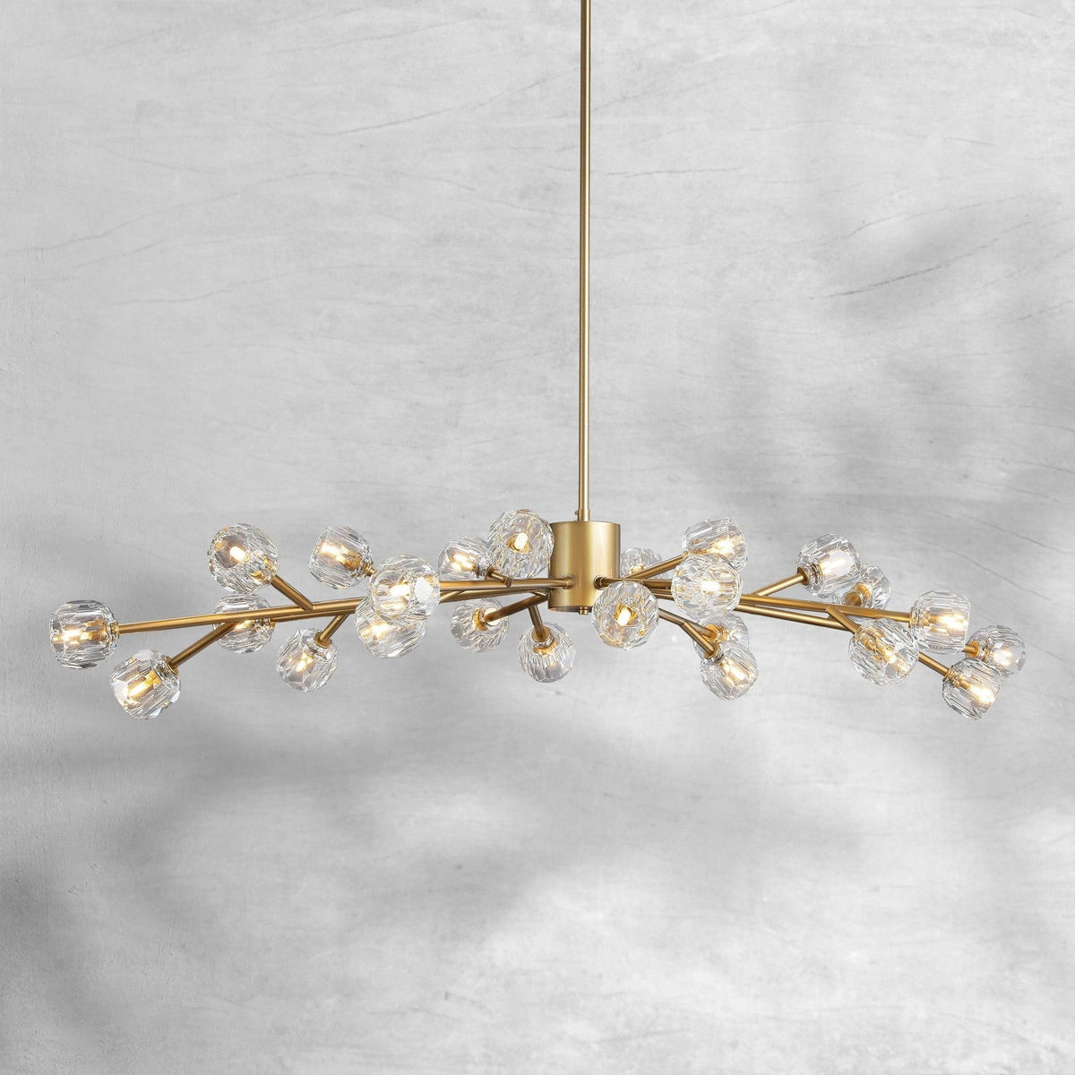 Oversized Brass Ring Chandelier with Crystal Spheres