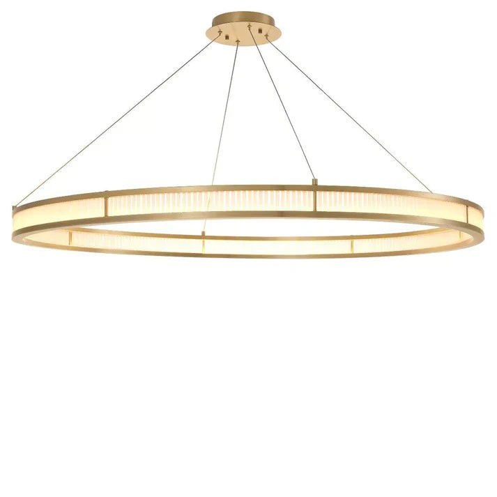 Oversized Brass Ring Chandelier with Frosted Glass Rods