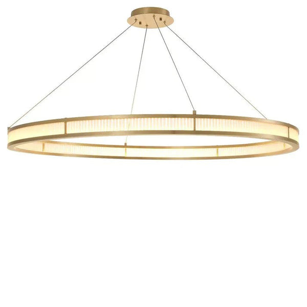 Oversized Brass Ring Chandelier with Frosted Glass Rods