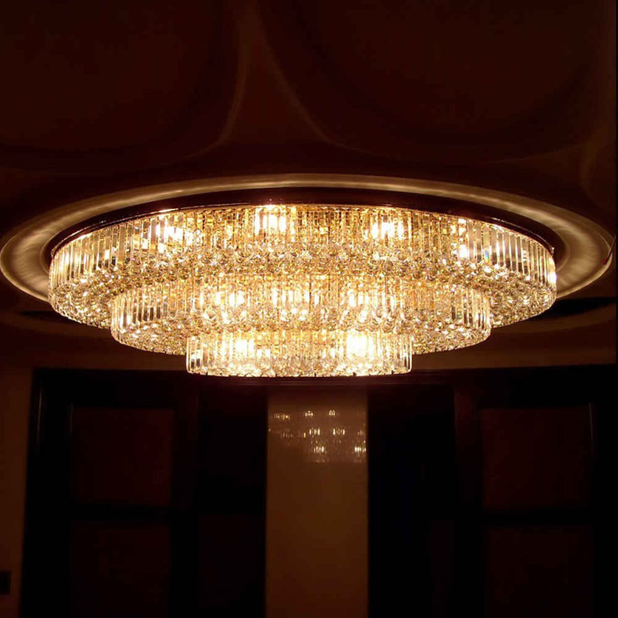 Oversized Crystal Ring Chandelier with Steel Frame