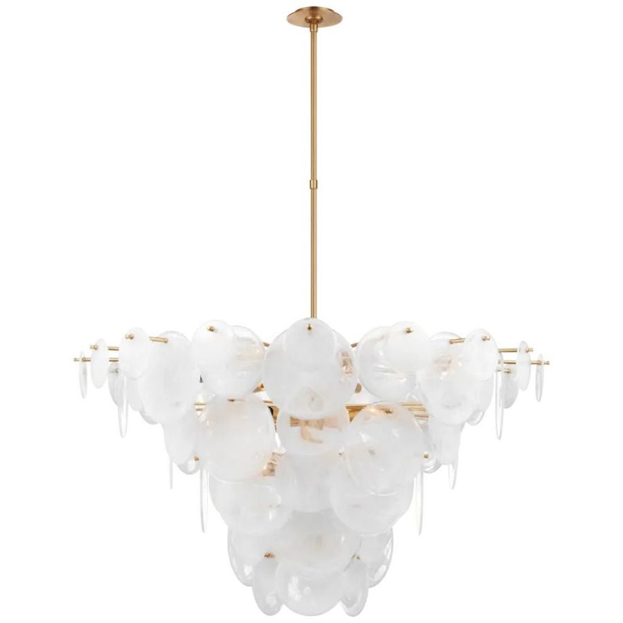 Oversized Faceted Glass Cluster Brass Chandelier