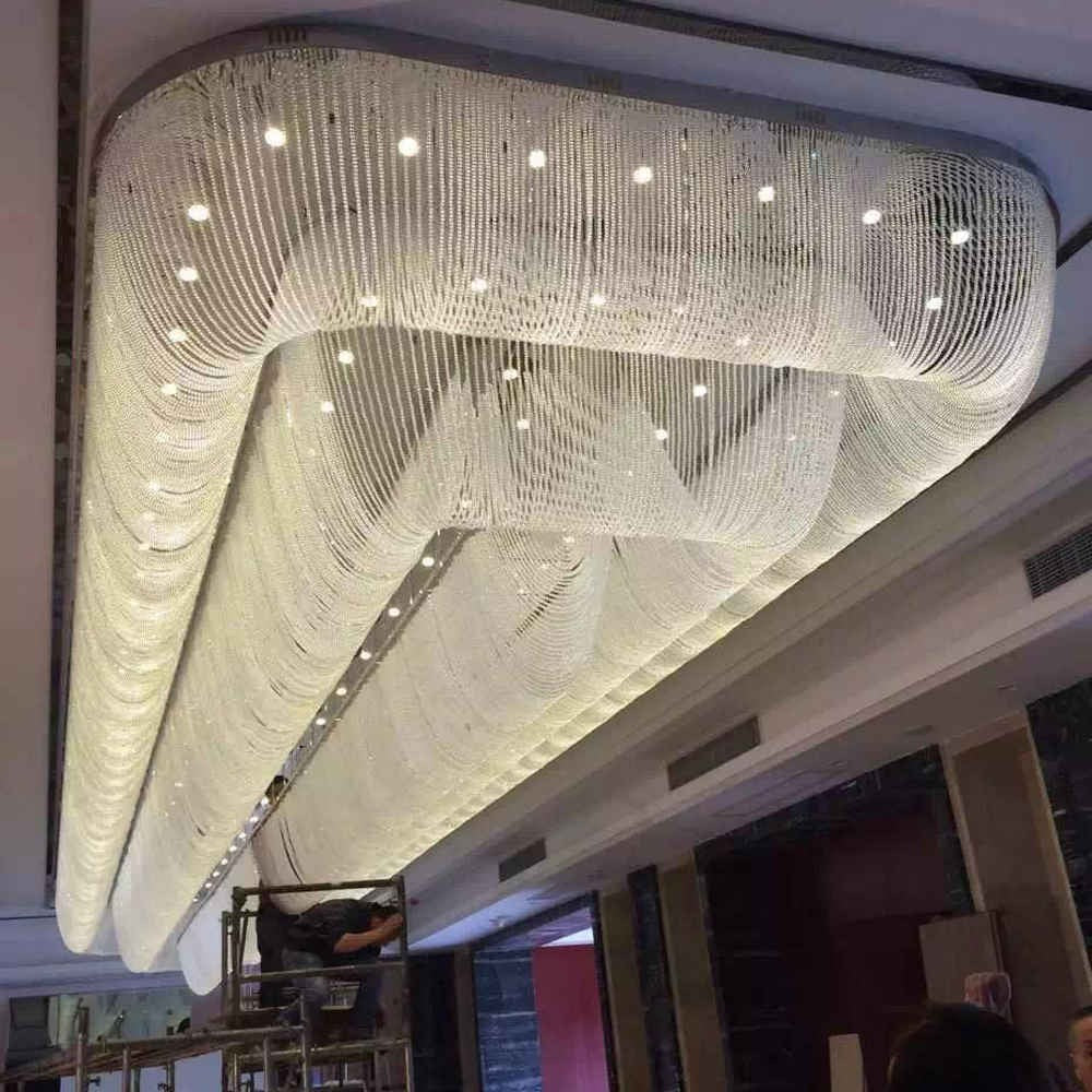 Oversized Linear Clear Crystal and Chrome Chandelier