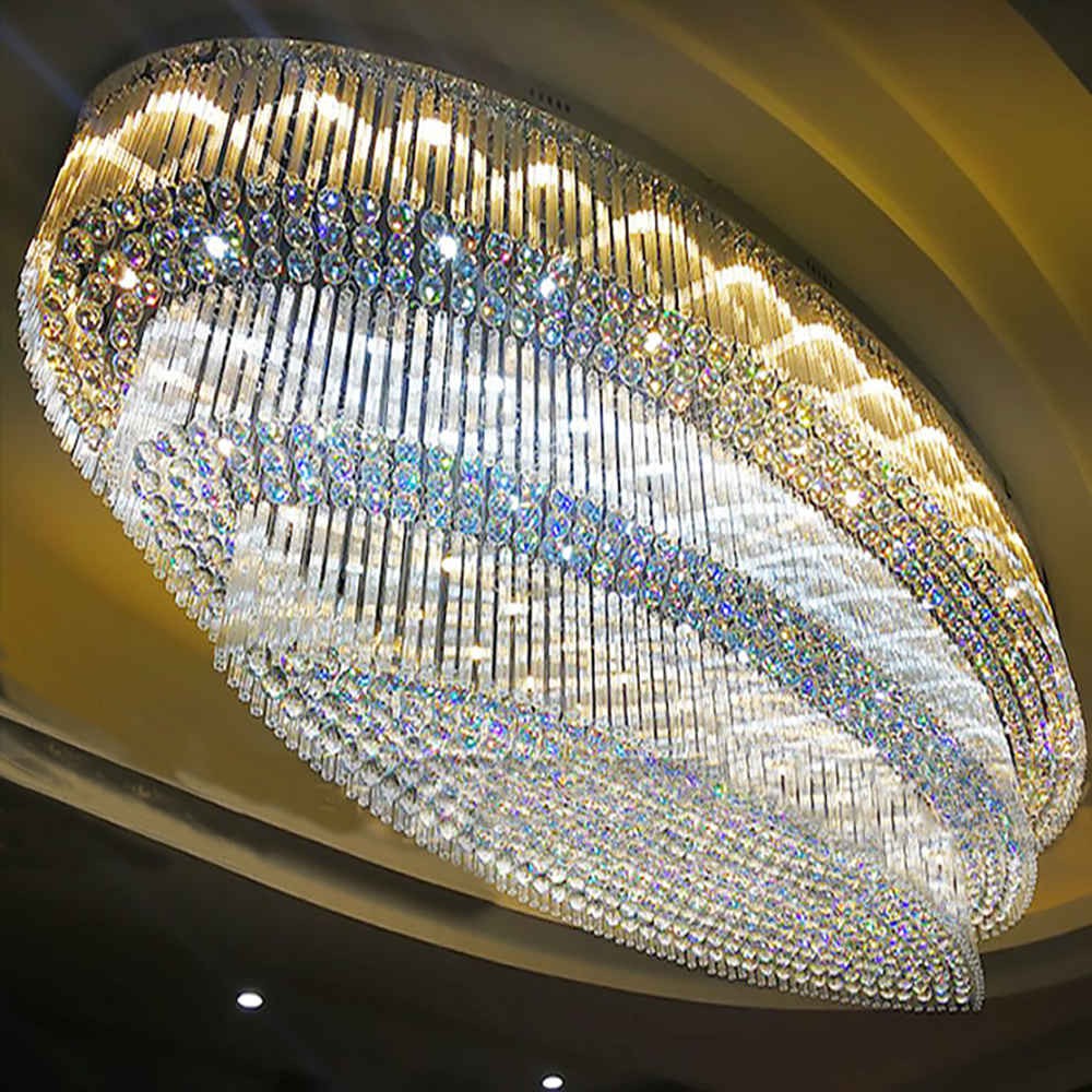 Oversized Oval Crystal and Steel Flush Mount Chandelier