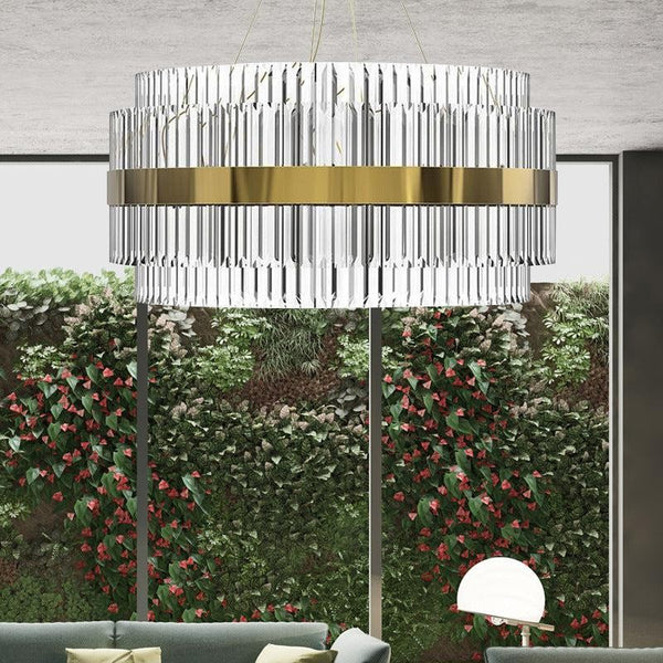 Oversized Round Tiered Crystal and Steel Chandelier