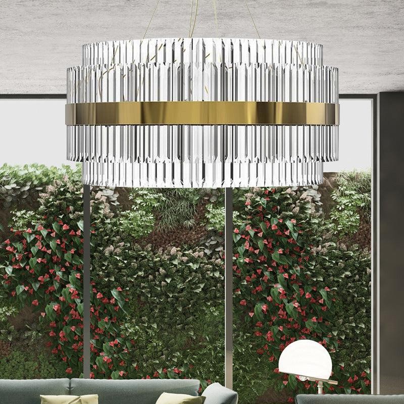 Oversized Round Tiered Crystal and Steel Chandelier